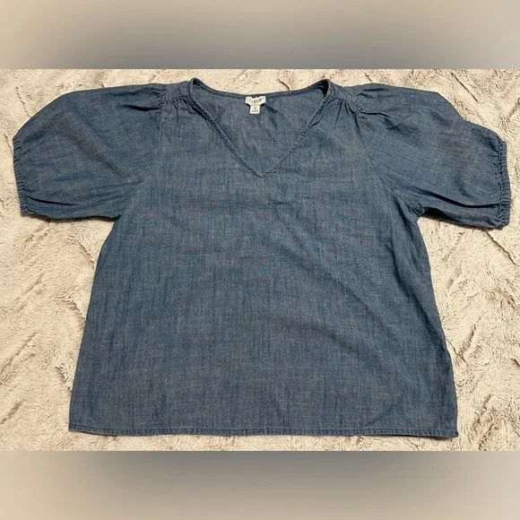 J. Crew Blue Indigo V Neck Blouse - Picture 2 of 7